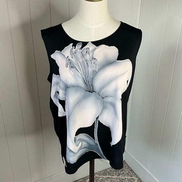 Vintage Clara S Womens Size Medium 2 Piece Tank & Jacket Black Floral Flowy - Picture 9 of 15